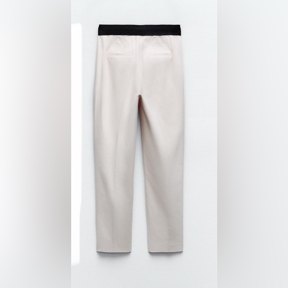 Sz XL ZARA White Trousers Slacks Garterized at the back white elastic waist &blk - Picture 2 of 12
